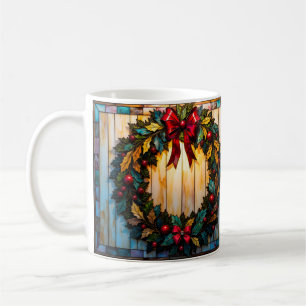 Mug Couronne de Noël de style vitrail Joyeux Noël