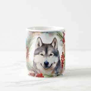 Mug Couronne de Noël festive de Malamute d'Alaska