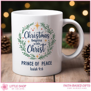 Mug Couronne de Noël personnalisable avec verset bibli