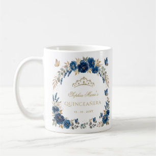 Mug Couronne de Quinceañera Papillon Floral Navy Or