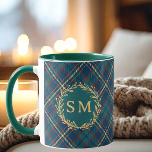 Mug Couronne dorée monogramme classique Tartan écossai