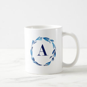 Mug Couronne florale bleue "A"