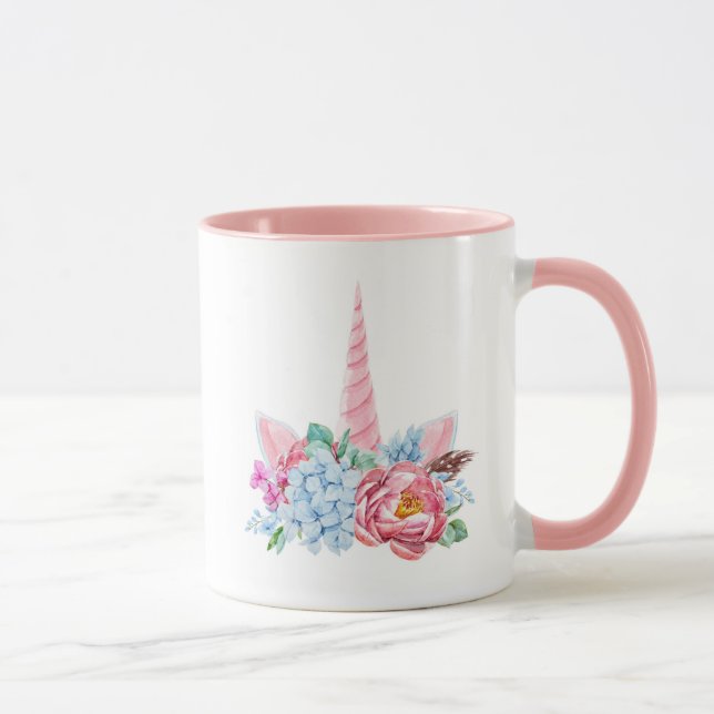 Mug Couronne florale de licorne d'aquarelle (Droite)