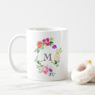 Mug Couronne florale féminine Monogramme personnalisé