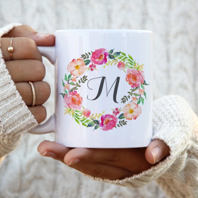 Mug Couronne florale monogramme, Bridesmaid-2 (Créateur téléchargé)