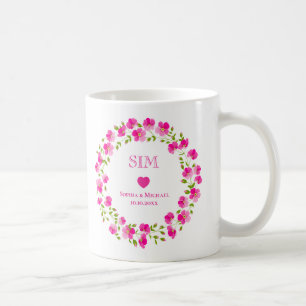 Mug Couronne florale rose élégante avec monogramme, ca