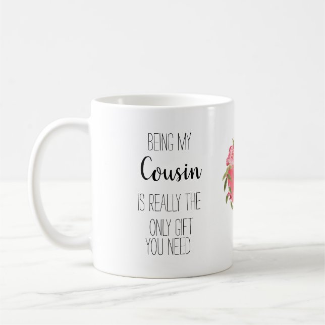 Mug Cousin moderne 'seulement cadeau 'drôle coeur flor (Gauche)