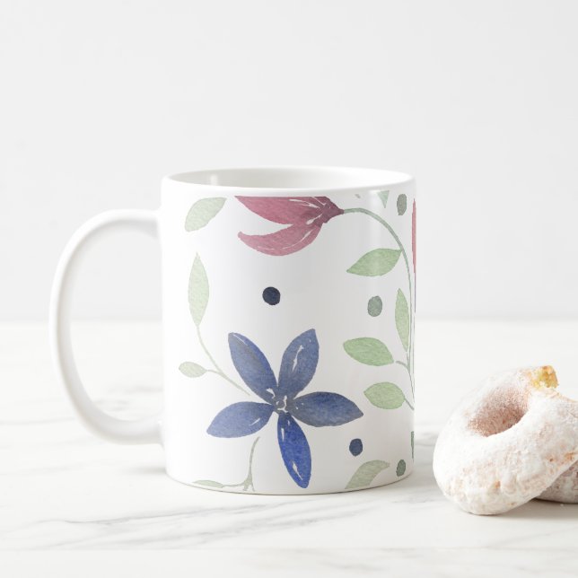 Mug Coussin d'aquarelle florale (Avec donut)