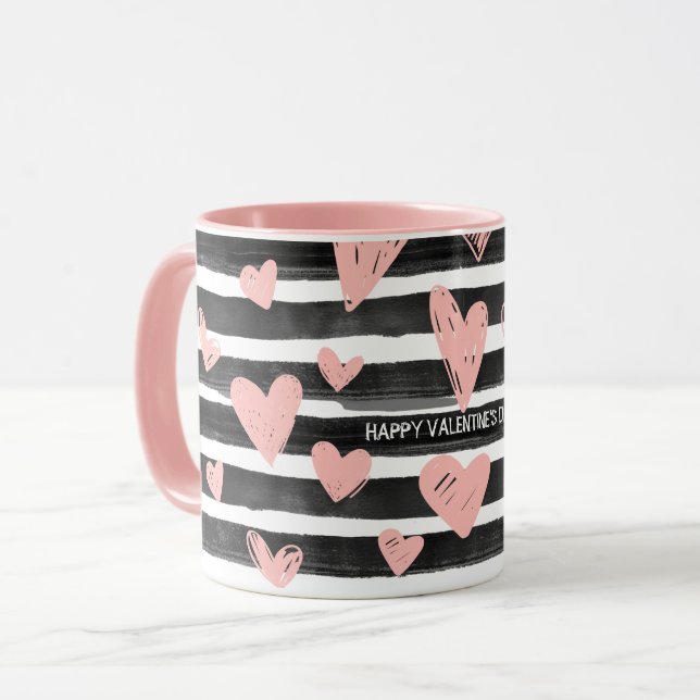 Mug Coutume Coeurs noirs et roses Aimer Saint-Valentin (Devant gauche)