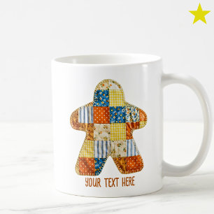Mug Couvre-lit Patchwork Orange Bleu Meeple Jeu de soc