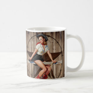 Mug Cow-girl en bois de pays occidental d'étoile de