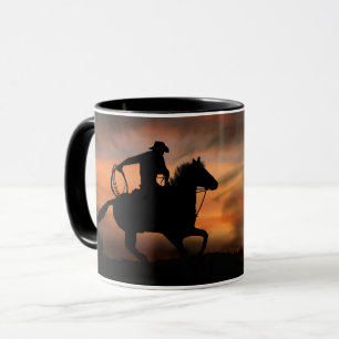 Mug Cowboy et cheval au coucher du soleil