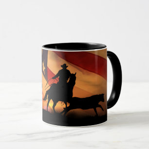 Mug Cowboy Roping avec drapeau américain