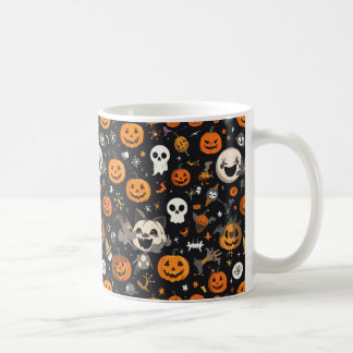 Mug Cozy Black Background Ghost & Pumpkin All-Over Pat