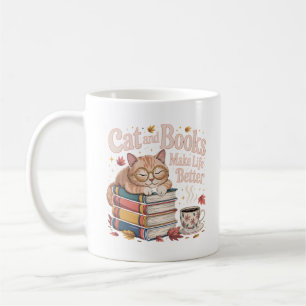 Mug Cozy Katze liest Bücher Herbstdesign Kaffeetasse