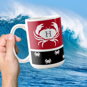 Mug Crabe noir noir blanc monogramme Café nautique M
