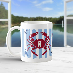 Mug Crabe rouge rayures bleues Monogramme icônes marit
