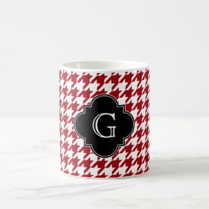 Mug Cranberry Wht Houndstooth Blk Quatrefoil Monogramm