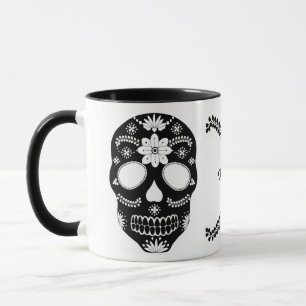 Mug Crâne à sucre mexicain Noir et blanc avec nom Musi