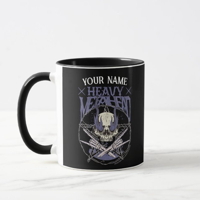 Mug Crâne à tête métallique lourde dans les flammes bl (Gauche)