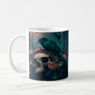 Mug Crâne avec roses et corbeau art gothique