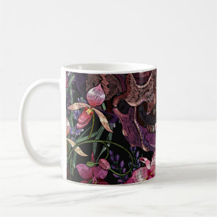 Mug Crâne brodé : Motif gothique de l'orchidée