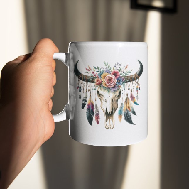 Mug Crâne de Boho Amérindiens Plumes colorées (Créateur téléchargé)