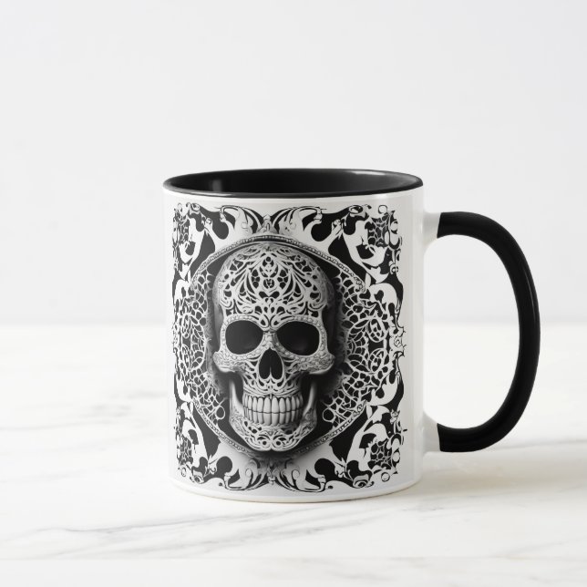 Mug Crâne de dentelle souriante noir et blanc (Droite)