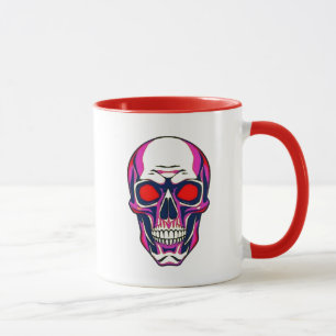 Mug Crâne démon avec yeux rouges et couleurs néon.