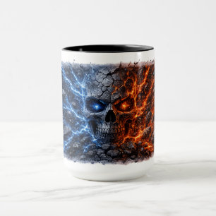 Mug Crâne Feu vs Glace – Fissure Électrique Bleue & Ro