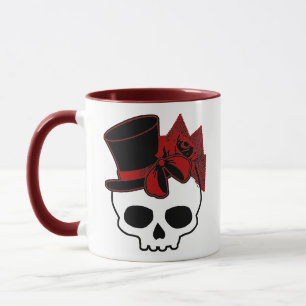 Mug Crâne mignon avec chapeau Rose rouge Bow