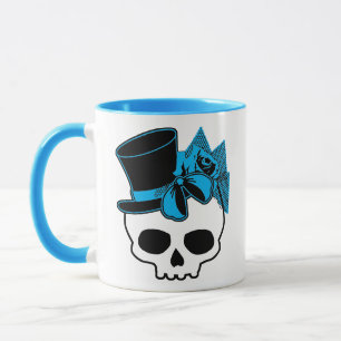 Mug Crâne mignon avec chapeau supérieur Rose Bleu Bow