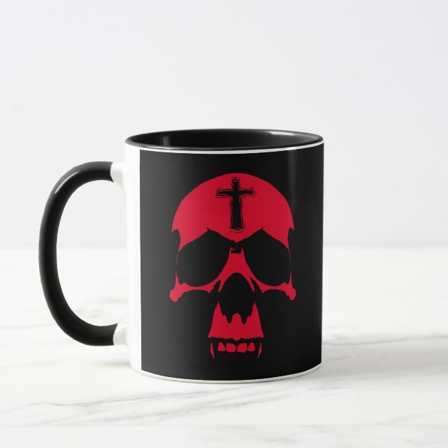 Mug Crâne rouge démon conception graphique gothique (Gauche)