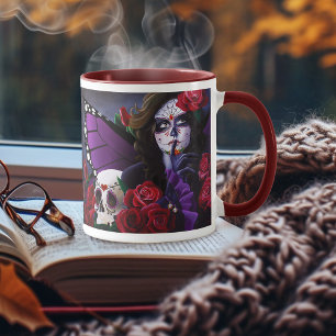 Mug Crâne sucre Roses rouges pourpre