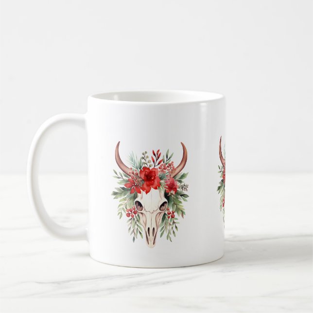 Mug Crâne taureau des fleurs de Noël (Gauche)