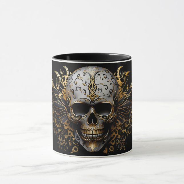 Mug Crâne Tribal Souriant d'or complexe (Centre)