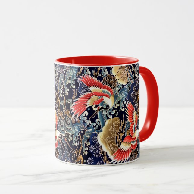 Mug CRANES DE VOL, VAGUES, FLEURS DE PRINTEMPS Japonai (Devant droit)