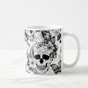 Mug Crânes et florale Coupe de café-Mug noir et blanc