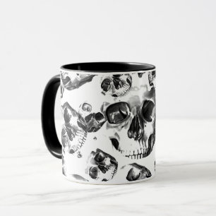 Mug Crânes Noir & Blanc Squelette Motif d'Art de Crâne