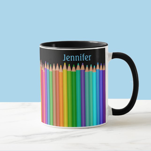 Mug Crayon couleur 2 Zones de texte Personnaliser Nom  (Créateur téléchargé)
