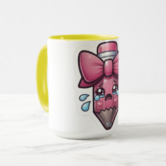 Mug Crayon Triste Mignon avec Autocollant Découpé en F