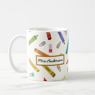 Mug Crayons mignons et crayons Nom de l'enseignant