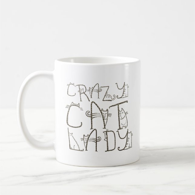 Mug Crazy Cat Lady Quirky Typographie Nom (Gauche)