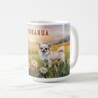 Mug Cream Chihuahua Twins au lever du soleil