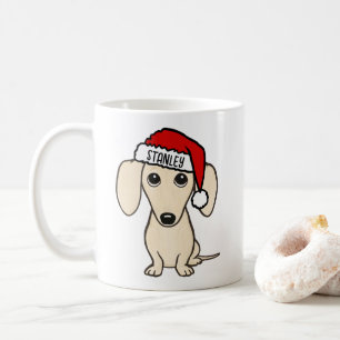 Mug Cream Dachshund Père Noël Wiener Dog Nom personnal
