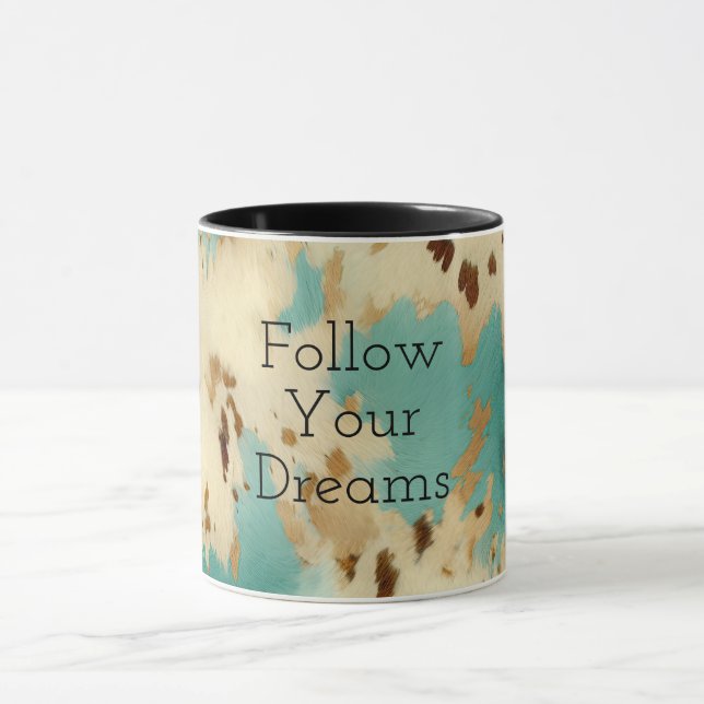 Mug Cream Gold Turquoise Cowhide Animal (Centre)