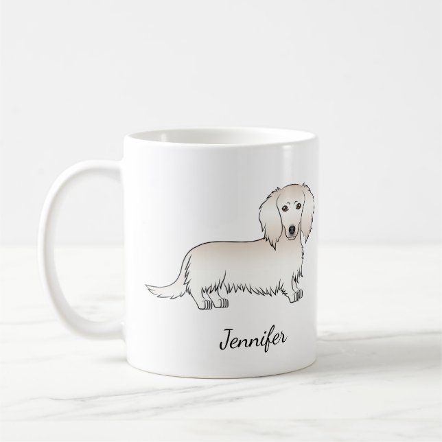 Mug Cream Long Cheveux Dachshund mignon dessin animé C (Gauche)