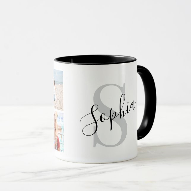 Mug Create Your Own Custom 4 Photo Collage Monogram  (Devant droit)