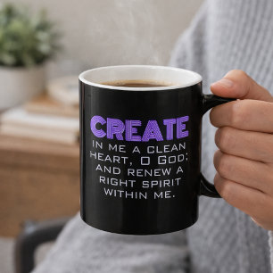 Mug Crée en moi un cœur pur Néon Violet Écriture