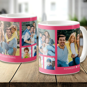 Mug Créez votre propre collage photo de famille 5 rose